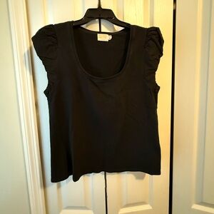 NATION Scoop Neck Top with Ruffled Sleeve in Black